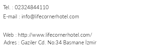 Life Corner Hotel telefon numaralar, faks, e-mail, posta adresi ve iletiim bilgileri